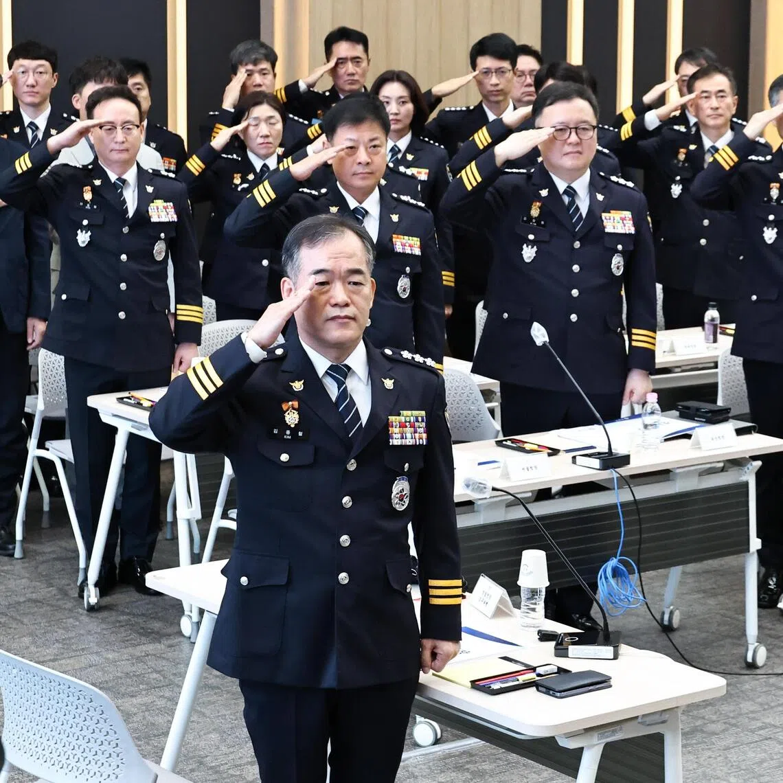 South Korea Acting National Police Agency chief Kim Jong-chul (centre) during a meeting of police agency commanders at police headquarters in Seoul, South Korea, on Sept 3.