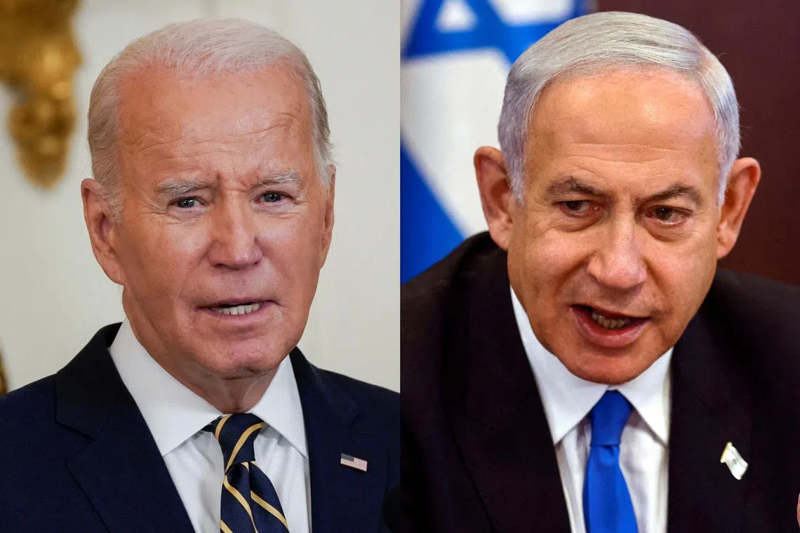 Mr Biden *left) faces the challenge of pressuring Mr Netanyahu to avoid more weakening of the judiciary while keeping US-Israeli relations from derailing.