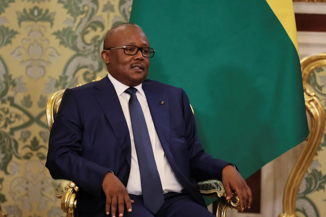 FILE PHOTO: Guinea-Bissau's President Umaro Sissoco Embalo speaks with Russian President Vladimir Putin during their meeting at the Kremlin in Moscow, Russia, February 26, 2025. Yuri Kochetkov/Pool via REUTERS/File Photo