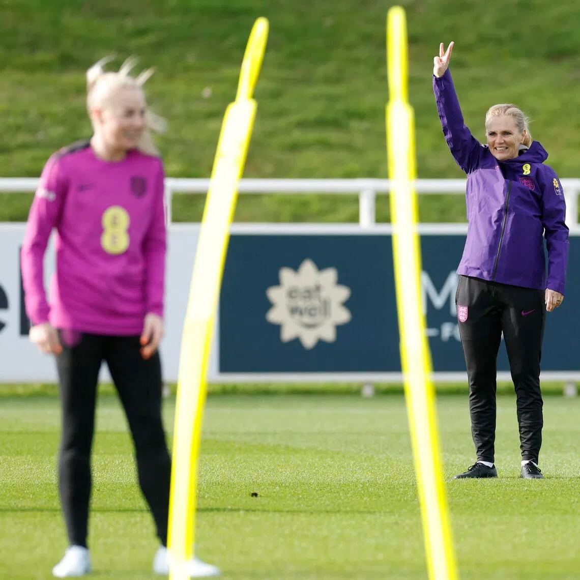 England manager Sarina Wiegman, pictured during a training session in February 2026, was one of 12 female coaches at the 2023 World Cup. 