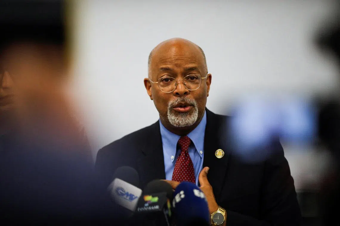 FILE PHOTO: U.S. Representative Glenn Ivey (D-MD) takes part in a press conference to advocate for the release of Kilmar Abrego Garcia, a Salvadoran man deported from the U.S. without due process by the Trump administration as an alleged MS-13 gang member and sent to the Terrorism Confinement Center (CECOT), a maximum-security prison in San Salvador, El Salvador May 26, 2025. REUTERS/Jose Cabezas/File Photo