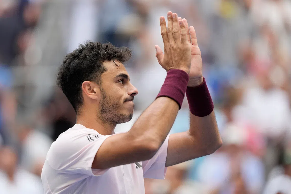 Tennis - U.S. Open - Flushing Meadows, New York, United States - September 5, 2026 Argentina's Francisco Cerundolo celebrates winning his third round match against Taylor Fritz of the U.S. REUTERS/Eduardo Munoz