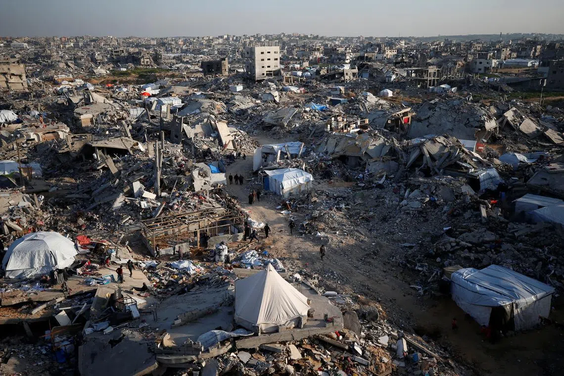 The rubble of destroyed buildings is seen, amid a ceasefire between Israel and Hamas, at Jabalia refugee camp, northern Gaza Strip, February 26, 2025. REUTERS/Mahmoud Issa
