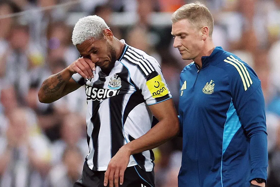 FILE PHOTO: Soccer Football - Premier League - Newcastle United v Liverpool - St James' Park, Newcastle, Britain - August 25, 2025 Newcastle United's Joelinton reacts Action Images via Reuters/Lee Smith/File Photo