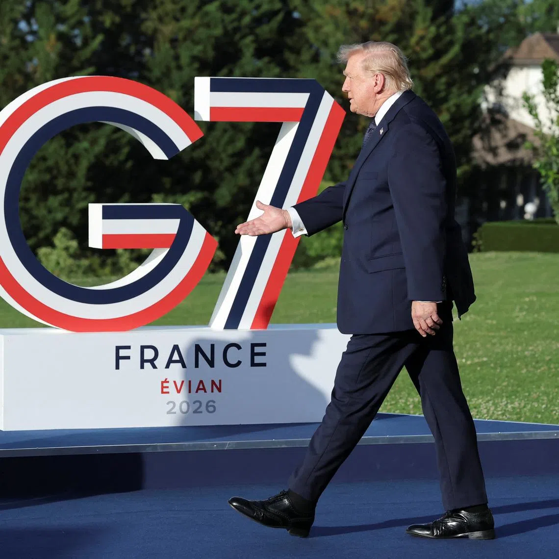 U.S. President Donald Trump walks during the G7 summit in Evian-les-Bains, France, June 15, 2026. REUTERS/Christian Hartmann
