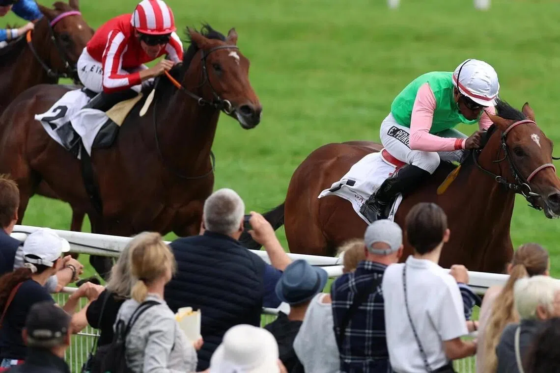 Gostam - Gostam (Eduardo Pedroza) winning the Group 2 Zukunfts-Rennen (1,400m) at Baden-Baden on Sept 3, 2025. The Andreas Wohler-trained Saxon Warrior colt is among the favourites for the Group 1 Deutsches Derby (2,400m) in Hamburg on July 5.

PHOTO: WETTSTAR.DE/MARC RUHL