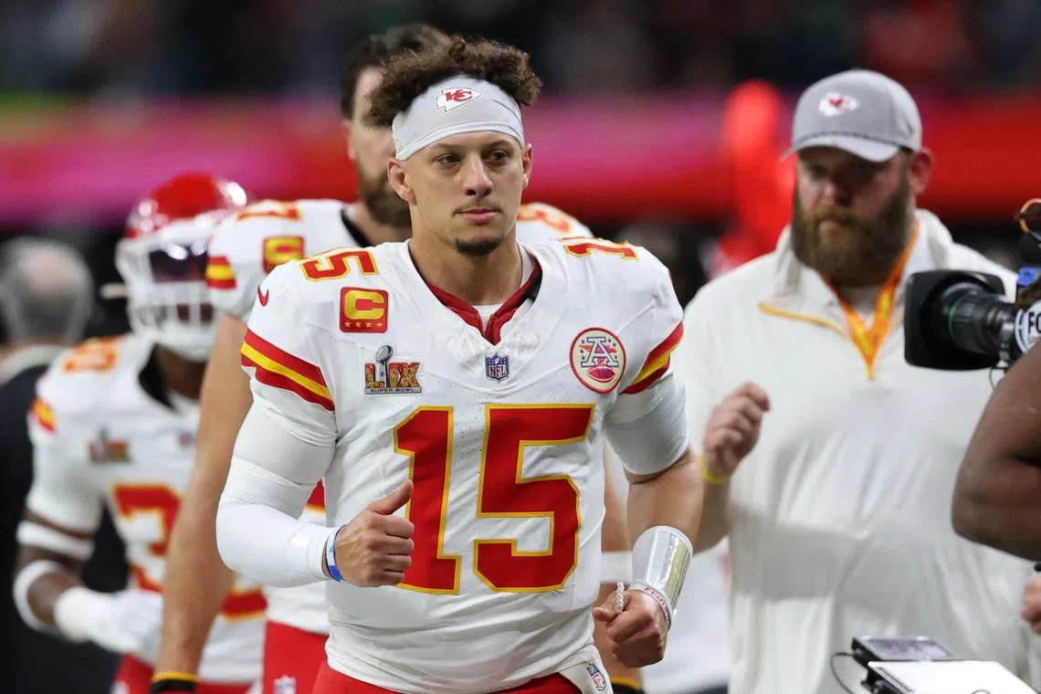 FILE PHOTO: Feb 9, 2025; New Orleans, LA, USA; Kansas City Chiefs quarterback Patrick Mahomes (15) walks off the field at the end of the first half of Super Bowl LIX at Caesars Superdome. Mandatory Credit: Geoff Burke-Imagn Images/File photo