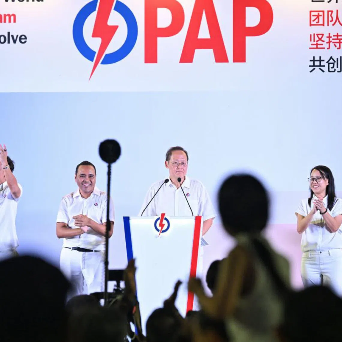 The PAP team contesting Chua Chu Kang GRC -(from left) Mr Jeffrey Siow, Mr Zhulkarnain Abdul Rahim, Manpower Minister Tan See Leng and Ms Choo Pei Ling - thanking their supporters at Bukit Gombak Stadium on May 3.