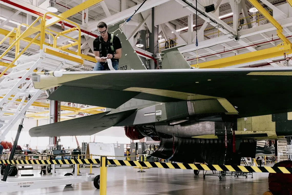 An F-15 fighter jet being assembled at Boeing’s factory in St Louis on Sept.26. The conflict between Israel and Hamas is just the latest impetus behind a boom in international arms sales that is bolstering profits and weapons-making capacity among American suppliers. 