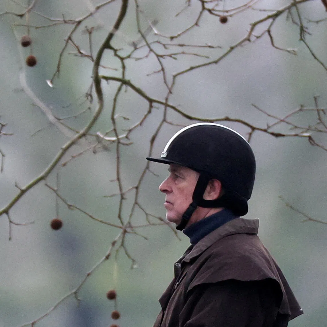 FILE PHOTO: Andrew Mountbatten-Windsor rides a horse in Windsor Great Park, near Royal Lodge, in Windsor, Britain, February 2, 2026. REUTERS/Toby Melville/File Photo
