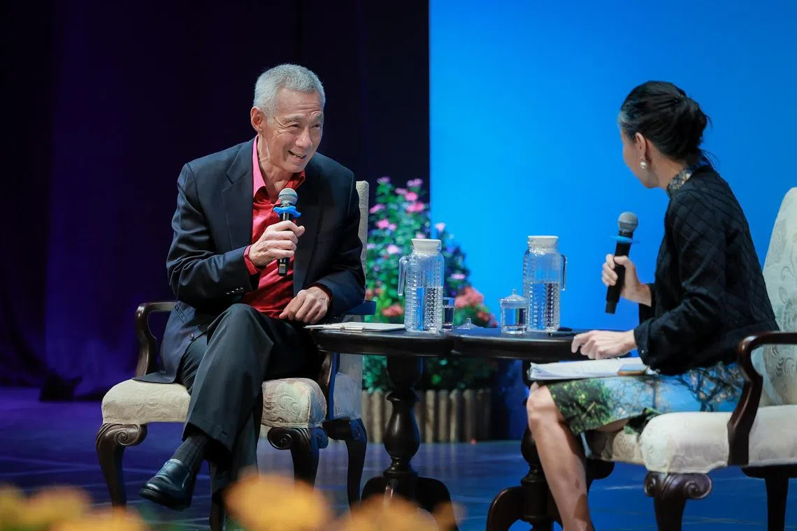 A dialogue with Senior Minister Lee Hsien Loong moderated by Associate Professor Leong Ching at the Kent Ridge Ministerial Forum held at the  University Cultural Centre on Sep 9, 2025.
