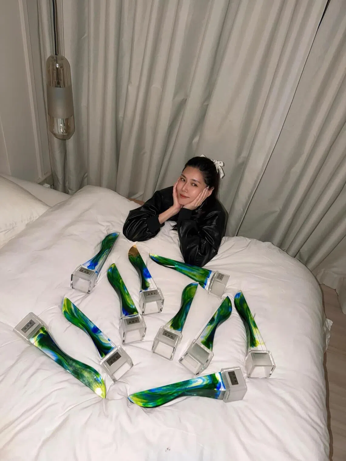 Singaporean actress Carrie Wong with her 10 Star Awards for Top 10 Most Popular Female Artistes.