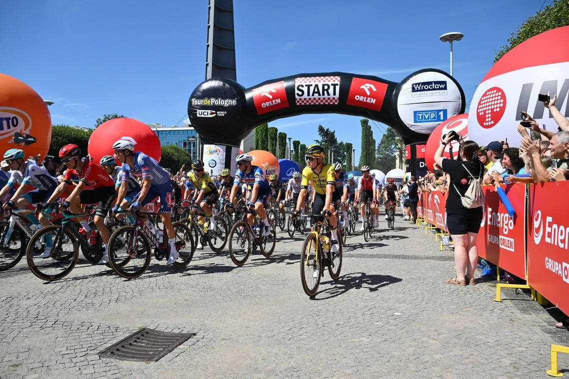 Cyclists at the start of the first stage of the Tour of Poland, on Aug 12.