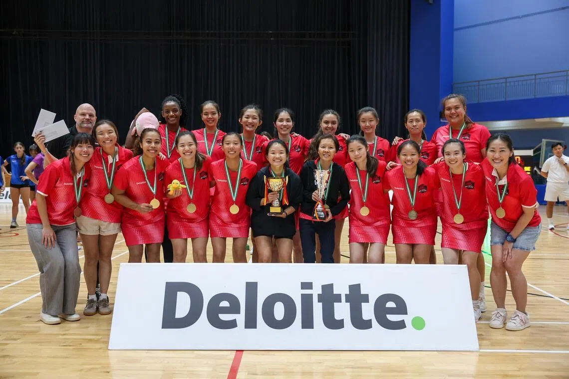 Blaze co-captain Laura Low (first row, second from right) marks her first full season back from injury by clinching the 2026 Netball Super League title.