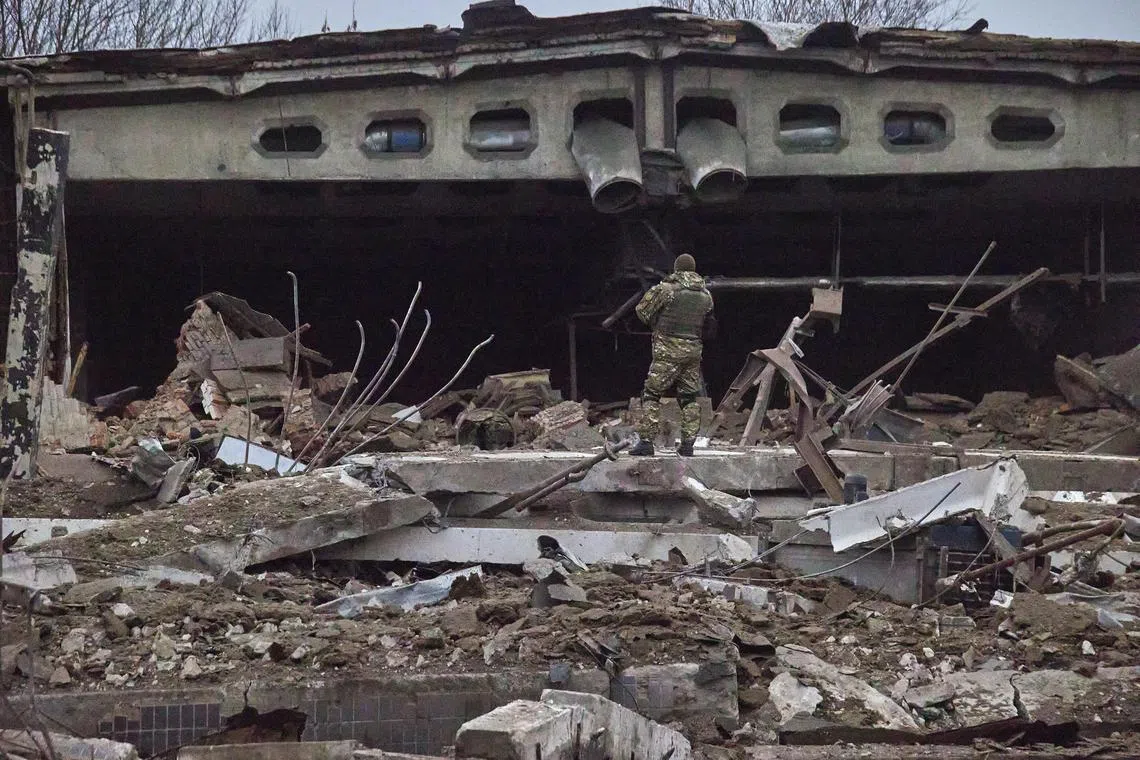 The site of a Russian S-300 rocket hit in Kharkiv, Ukraine, on Dec 15.