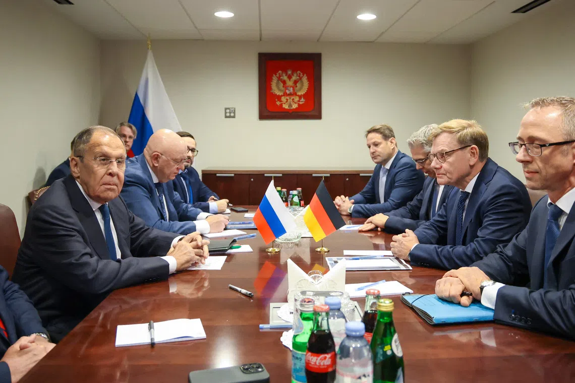 Russian Foreign Minister Sergei Lavrov and his German counterpart Johann Wadephul meet on sidelines of the 81st United Nations General Assembly in New York City, US, September 26, 2026.  Russian Foreign Ministry/Handout via REUTERS