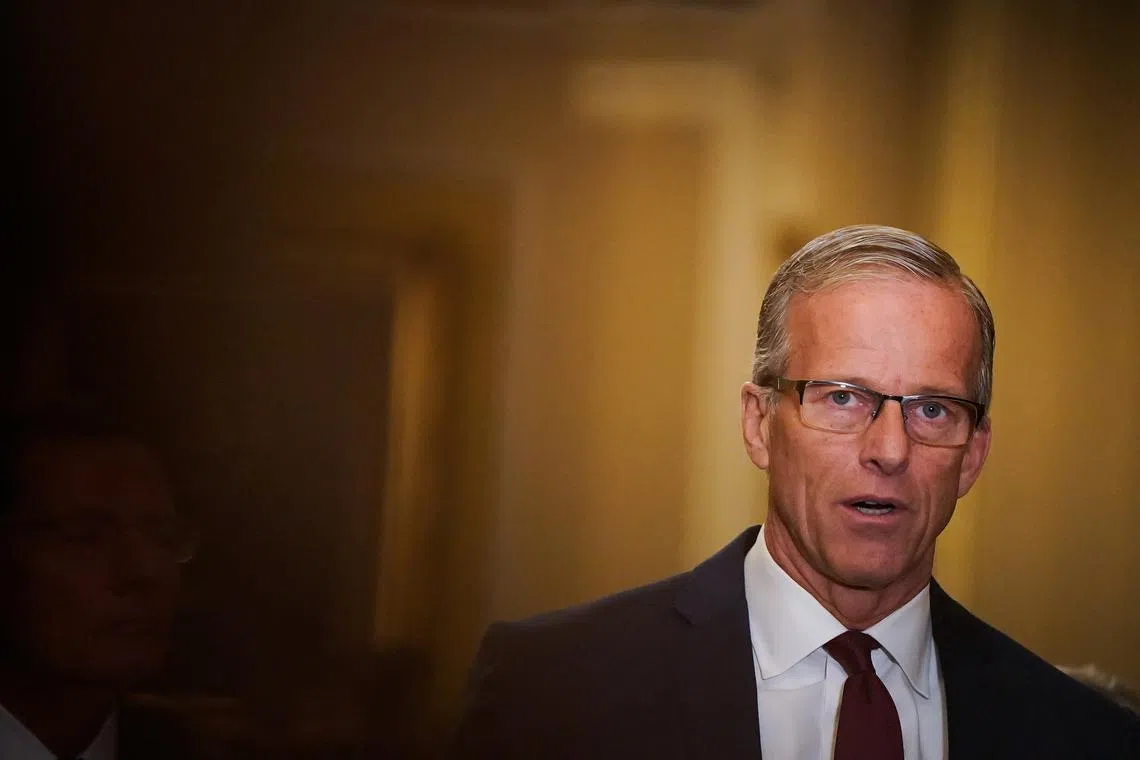 U.S. Senator John Thune (R-SD) speaks during a press conference following the Senate Republicans weekly policy lunch at the U.S. Capitol in Washington, U.S., November 19, 2024. REUTERS/Elizabeth Frantz/File Photo