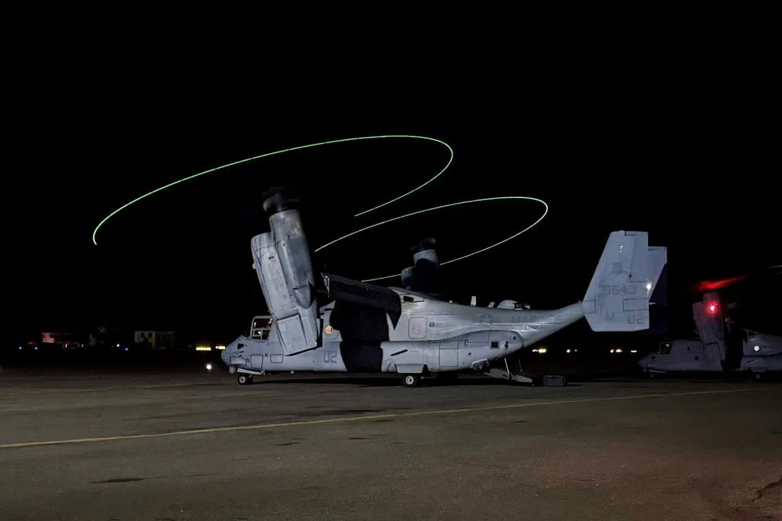 US Marine Corps military aircraft are deployed to support relief operations following earthquakes in Venezuela.