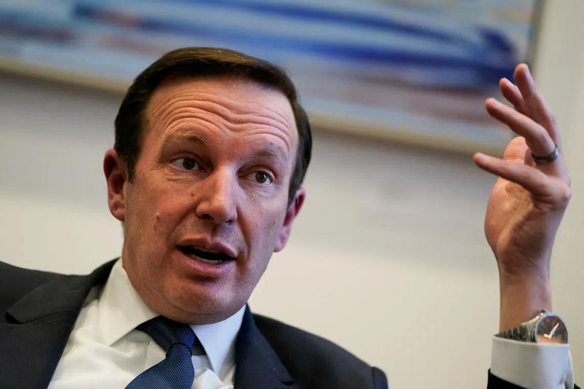 U.S. Senator Chris Murphy (D-CT) speaks during an interview with Reuters on Capitol Hill, in Washington, U.S., February 7, 2024. REUTERS/Elizabeth Frantz/File Photo