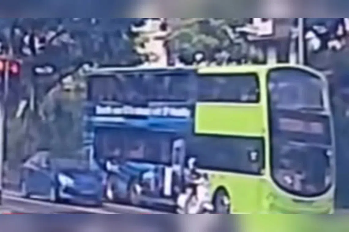 Moments before a car collides with a motorcycle at the junction of Bukit Batok Road and Pavilion Circle on Aug 8, 2024.
