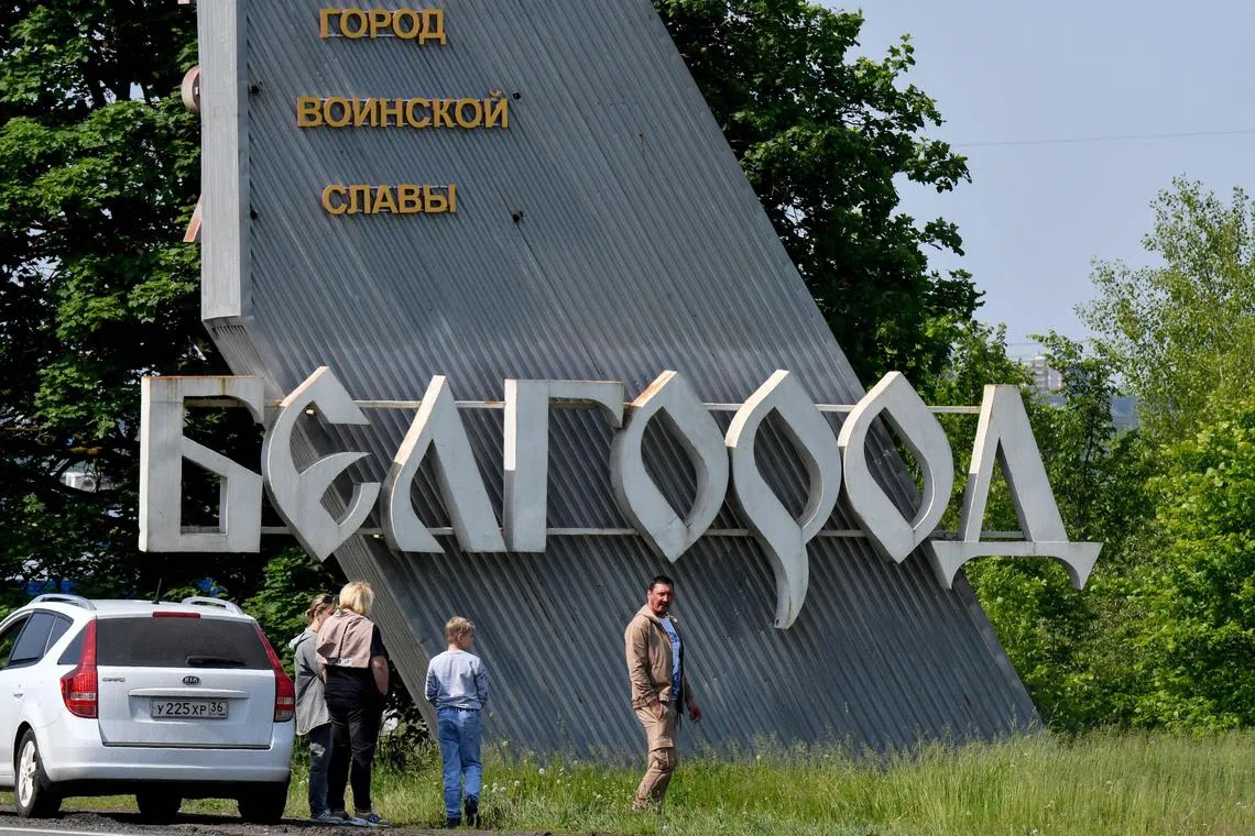 A sign reads "Belgorod, the city of military glory", at the entrance to the Russian city, some 40km from the border with Ukraine.