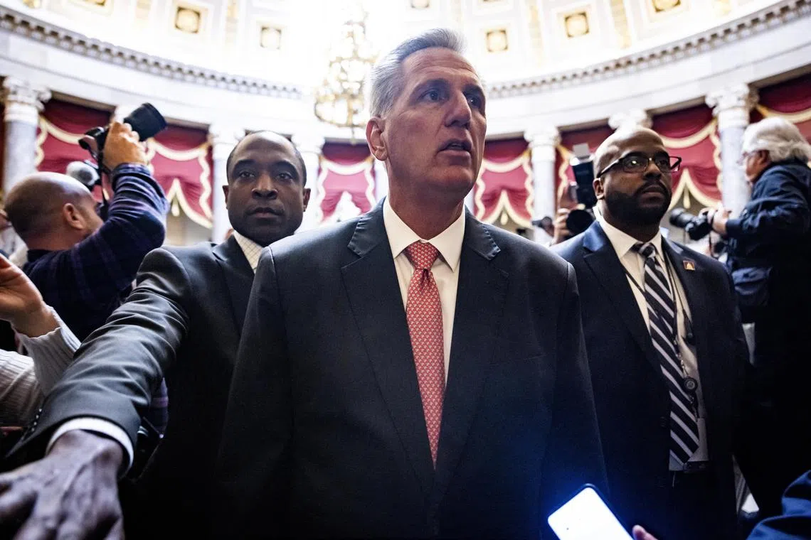 Republican Leader Kevin McCarthy walks to the House floor for yet another vote to become the Speaker of the House, on Jan 5, 2023.