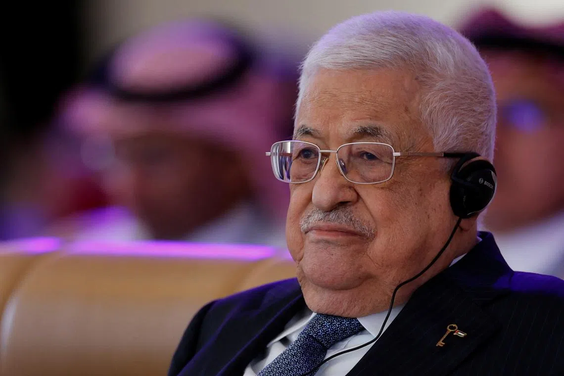 FILE PHOTO: Palestinian President Mahmoud Abbas attends the World Economic Forum (WEF) in Riyadh, Saudi Arabia, April 28, 2024. REUTERS/Hamad I Mohammed/File Photo