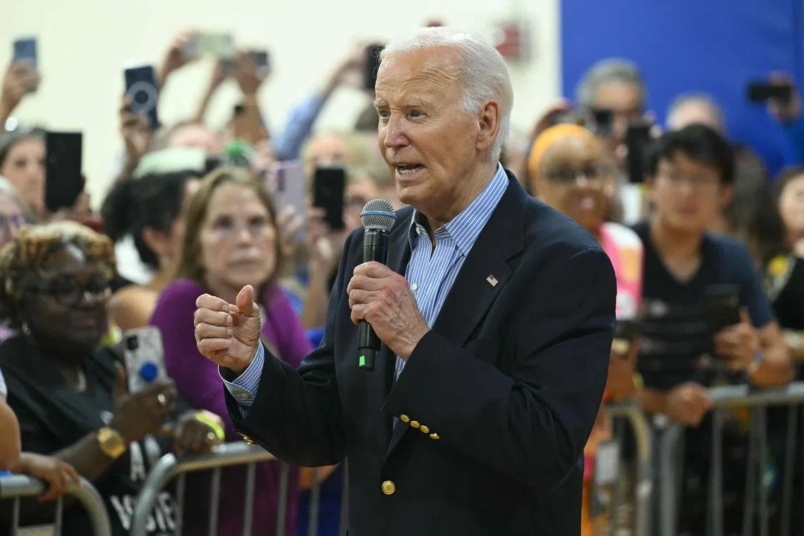 US President Joe Biden speaking at a campaign event in Madison, Wisconsin, on July 5.