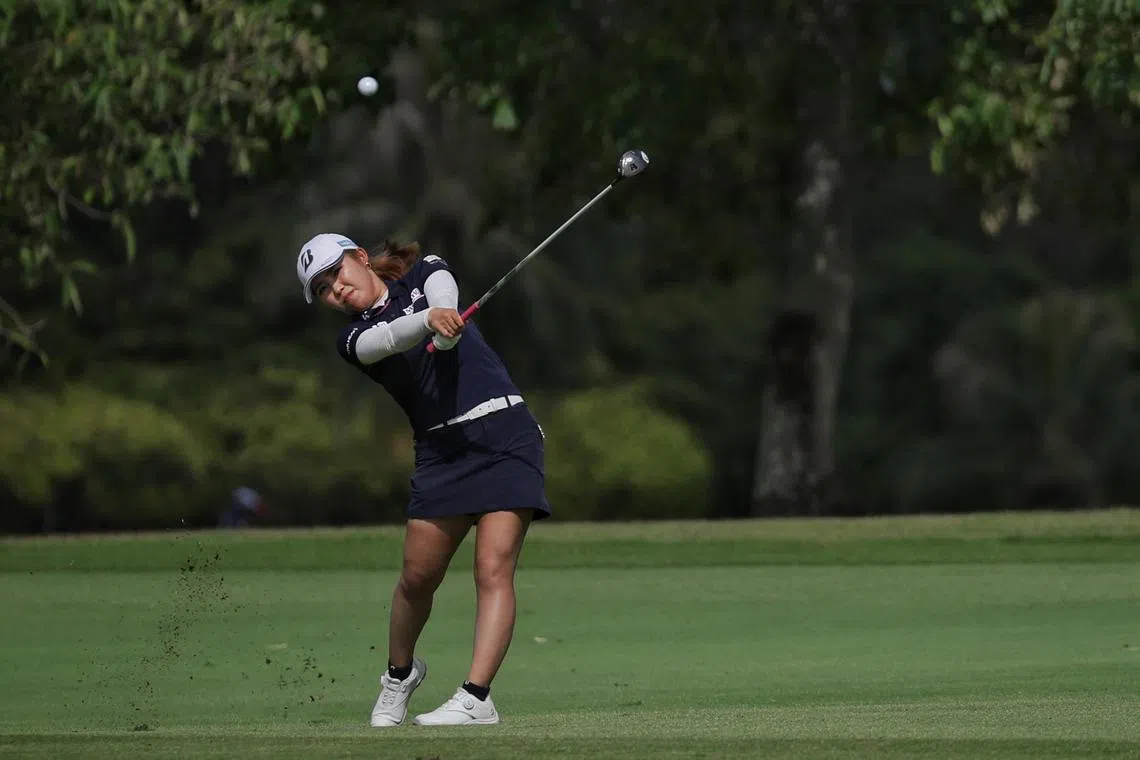 Ayaka Furue of Japan in action during round 3 of HSBC Women's World Championship at Sentosa Golf Club’s Tanjong Course on March 2, 2024. ST PHOTO: KEVIN LIM eagolf02