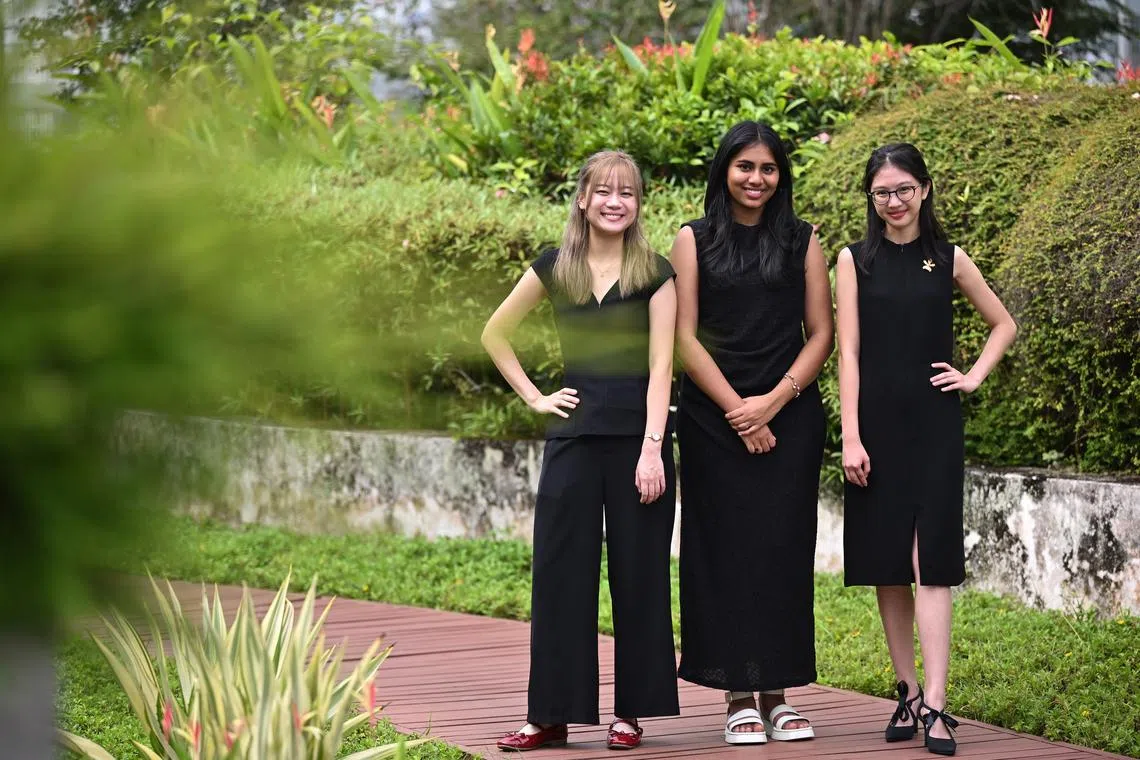 SPH Media journalism scholarship recipients (from left) Megan Wee, Vishruta Nandakumar and Stacey Ngiam.