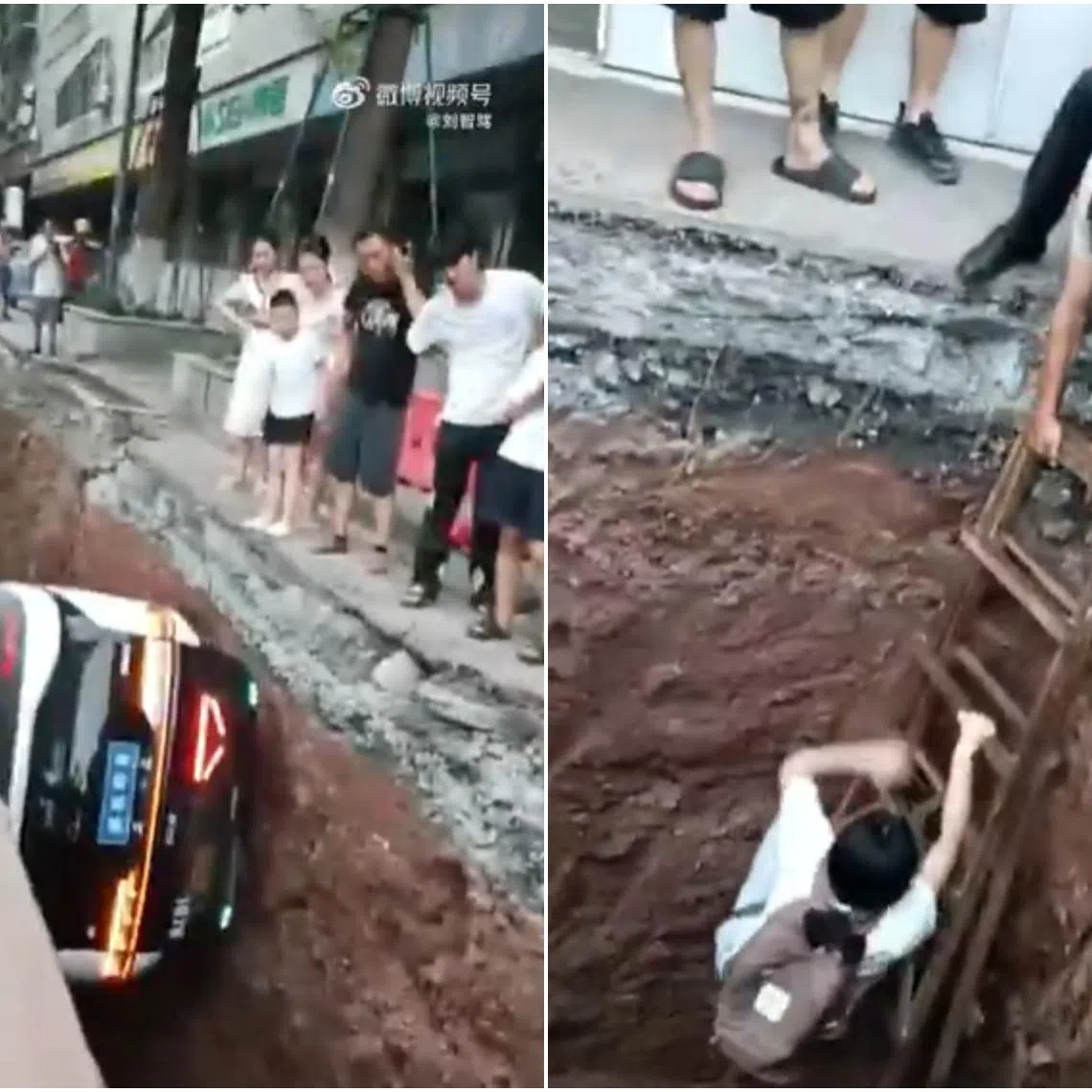 Reports say the incident occurred on Aug 6 in Chongqing. The female passenger was uninjured and was rescued by local residents using a ladder.