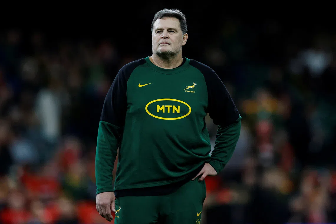 FILE PHOTO: Rugby Union - Autumn Internationals - Wales v South Africa - Principality Stadium, Cardiff, Wales, Britain - November 23, 2024 South Africa coach Rassie Erasmus before the match Action Images via Reuters/Peter Cziborra/File Photo