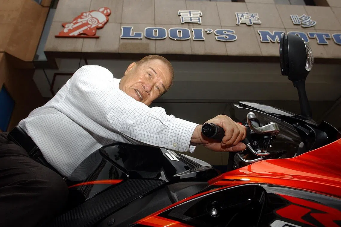 Former motorcycle racer Looi Im Heok,79,retired from racing in 1967.