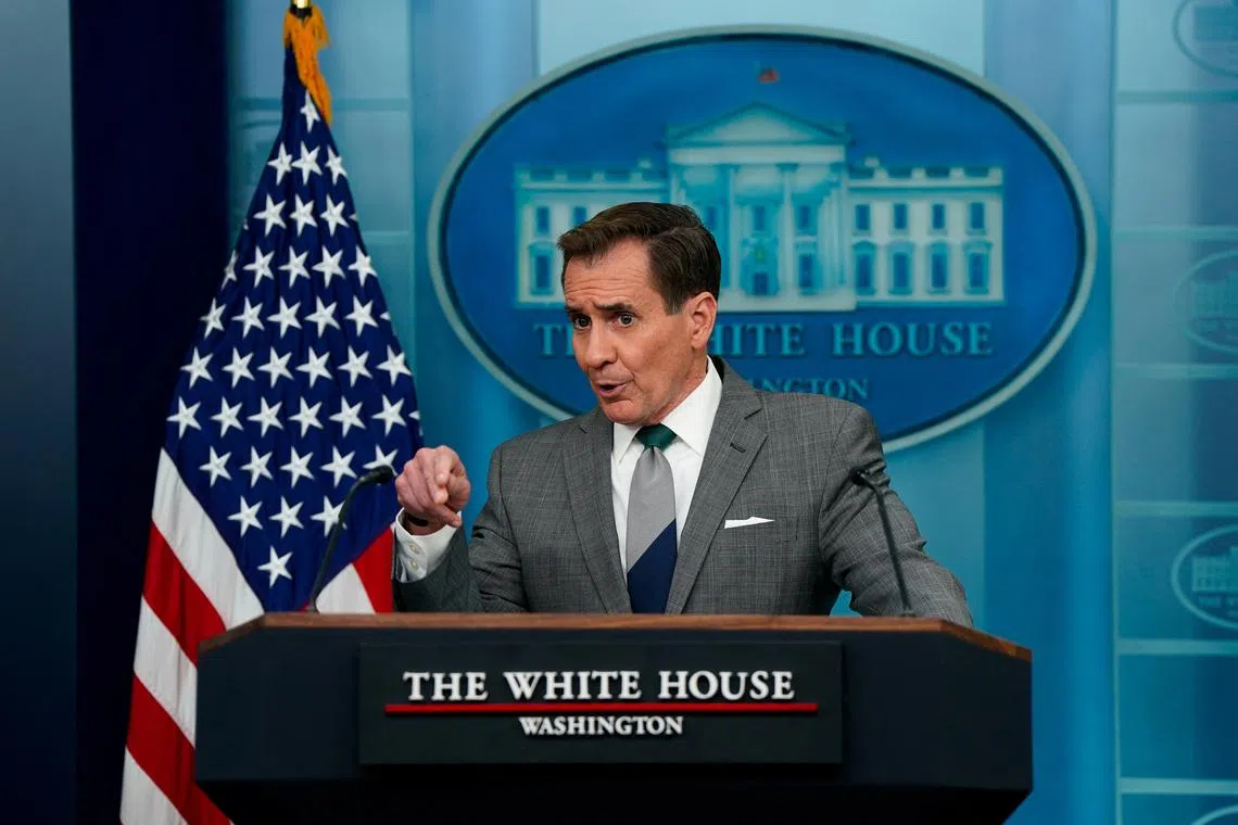 White House National Security Communications Advisor John Kirby speaks during a press briefing at the White House in Washington, U.S., April 15, 2024. REUTERS/Elizabeth Frantz/ File Photo