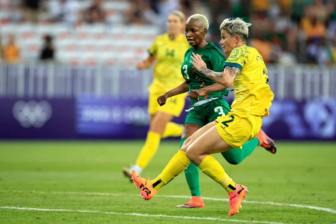 Australia forward Michelle Heyman scoring a late winner to secure a 6-5 Olympic Group B win over Zambia at the Allianz Riviera on July 28.