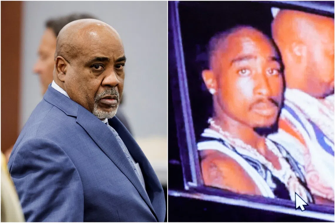 Duane Davis (left) is accused of leading a group of men to kill Tupac Shakur (right) in a drive-by shooting near the Las Vegas Strip.