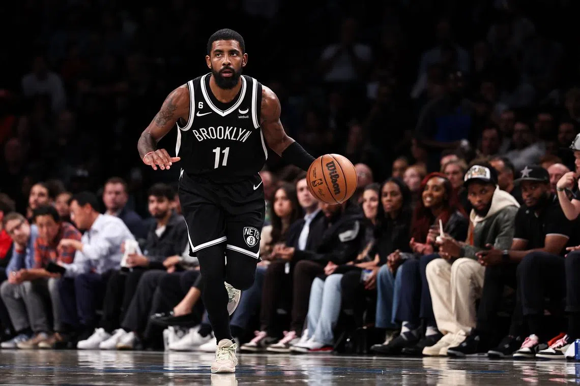 Kyrie Irving of the Brooklyn Nets brings the ball up the court during the third quarter of the game against the Chicago Bulls at Barclays Centre on Nov 01, 2022.