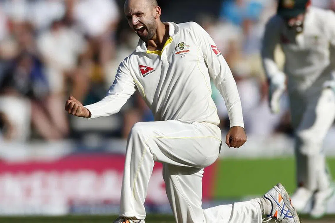 Cricket - England v Australia - Investec Ashes Test Series Fifth Test - Kia Oval - 21/8/15
Australia's Nathan Lyon celebrates the wicket of England's Jos Butler 
Action Images via Reuters / Paul Childs
Livepic/File Photo