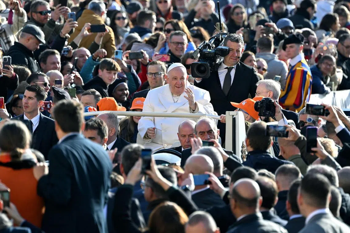 Pope Francis holds his weekly general audience, in Saint Peter's Square at the Vatican City, on March 29, 2023.