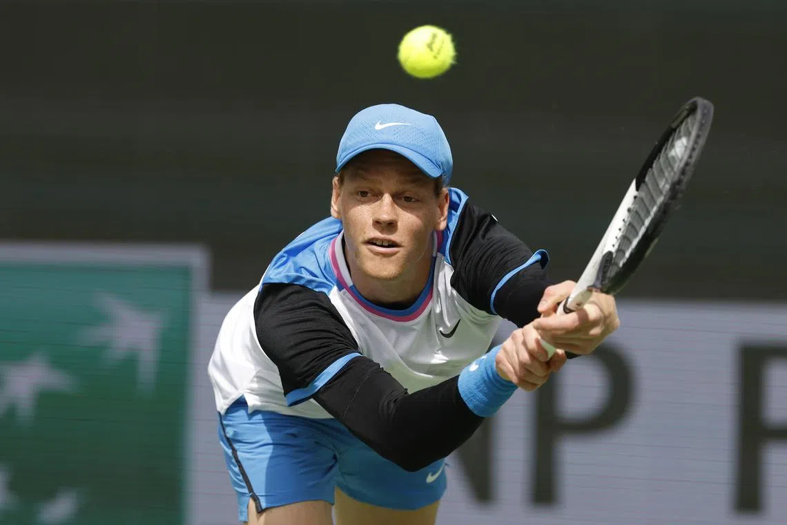 Italy's Jannik Sinner in action against Jiri Lehecka of the Czech Republic.
