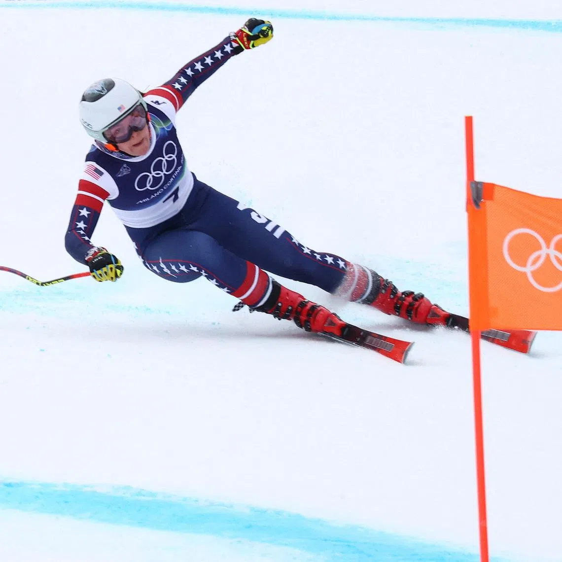 Milano Cortina 2026 Olympics - Alpine Skiing - Women's Downhill 3rd Official Training - Tofane Alpine Skiing Centre, Belluno, Italy - February 07, 2026.  Breezy Johnson of United States in action during training REUTERS/Lisi Niesner
