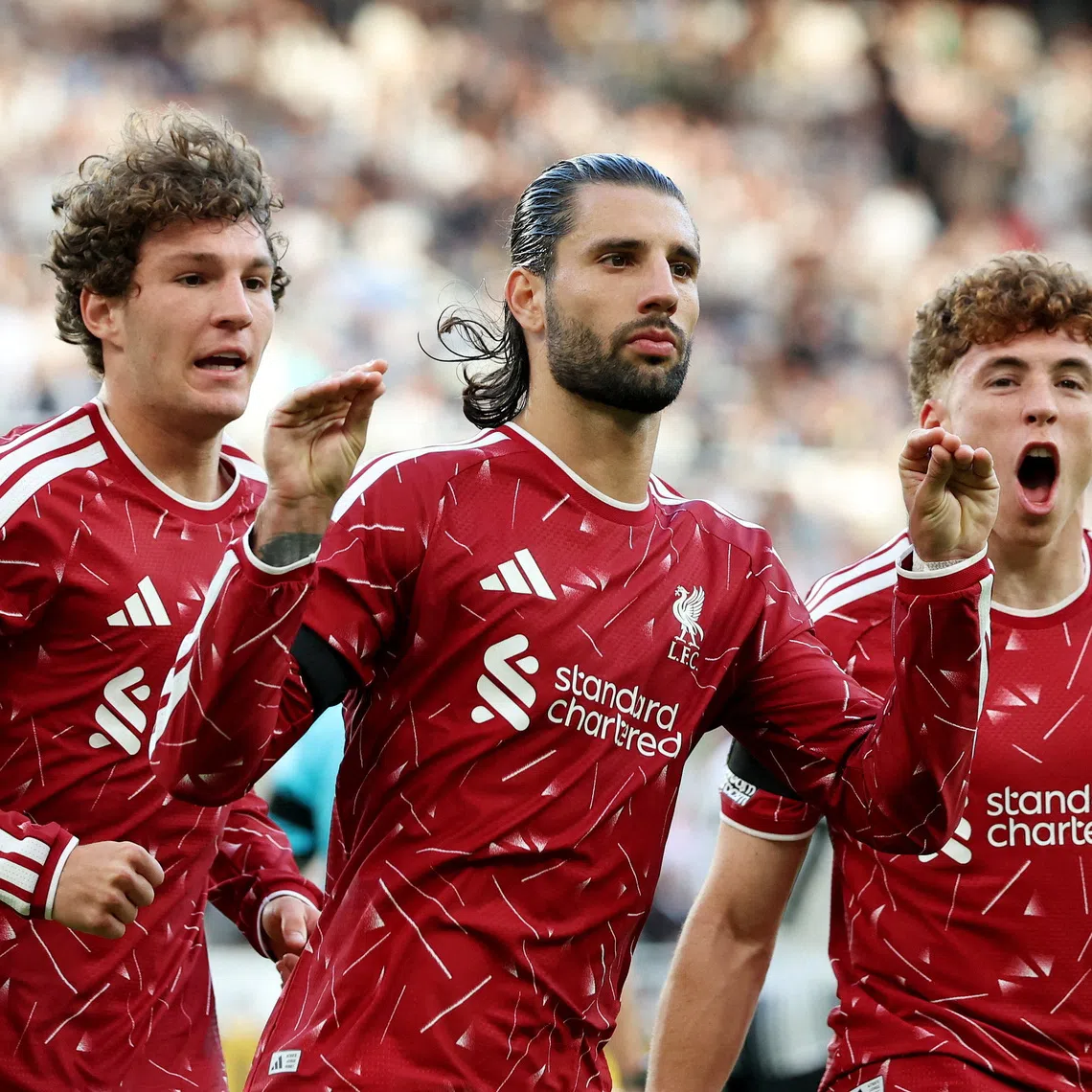 Soccer Football - Premier League - Newcastle United v Liverpool - St James' Park, Newcastle, Britain - August 23, 2026 Liverpool's Dominik Szoboszlai celebrates scoring their second goal REUTERS/Scott Heppell