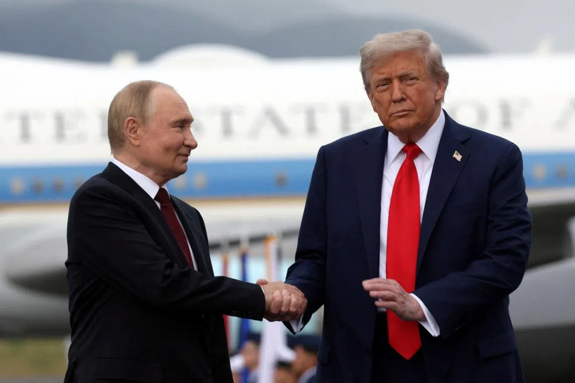 Russian President Vladimir Putin and US President Donald Trump in Alaska on Aug 15, 2025. 