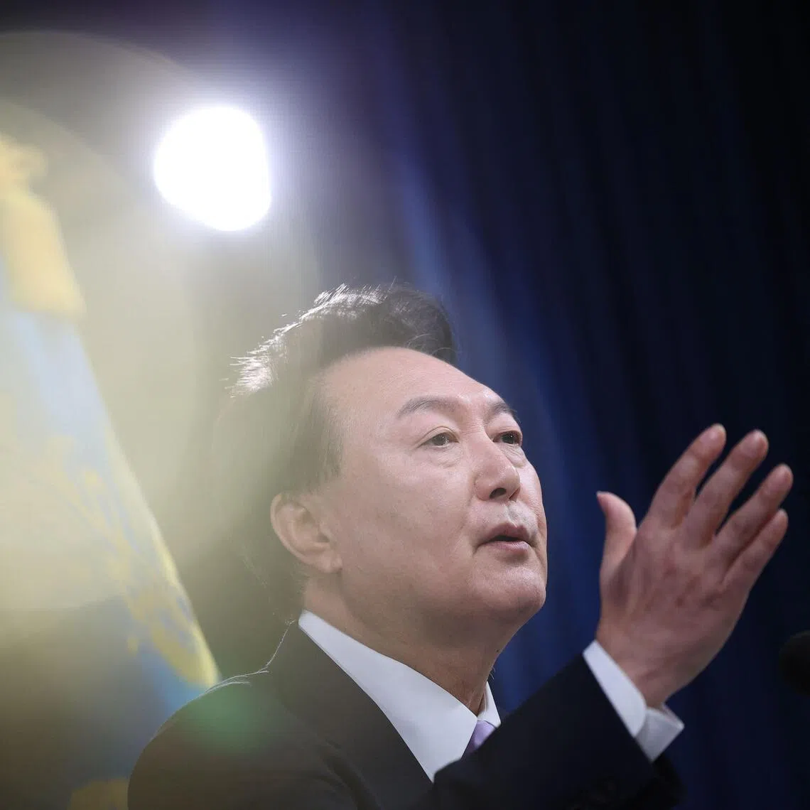 South Korean President Yoon Suk Yeol answers a reporter’s question during a press conference at the Presidential Office in Seoul on Nov 7, 2024. South Korea’s highest court on July 9, 2026 upheld ex-president Yoon Suk Yeol’s seven year prison sentence over crimes tied to his botched 2024 martial law declaration and its chaotic aftermath.