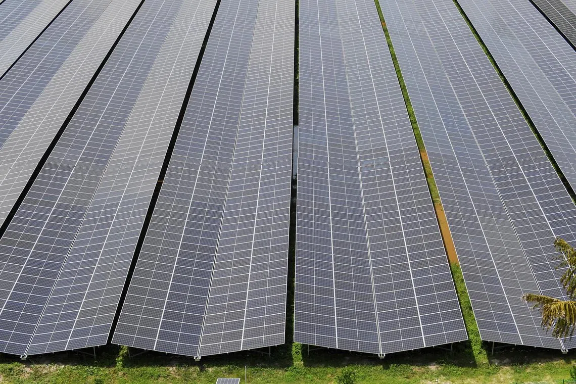 Generic photograph of solar panels of the Sembcorp Tuas Solar Farm in Tuas South. 06 May 2022.