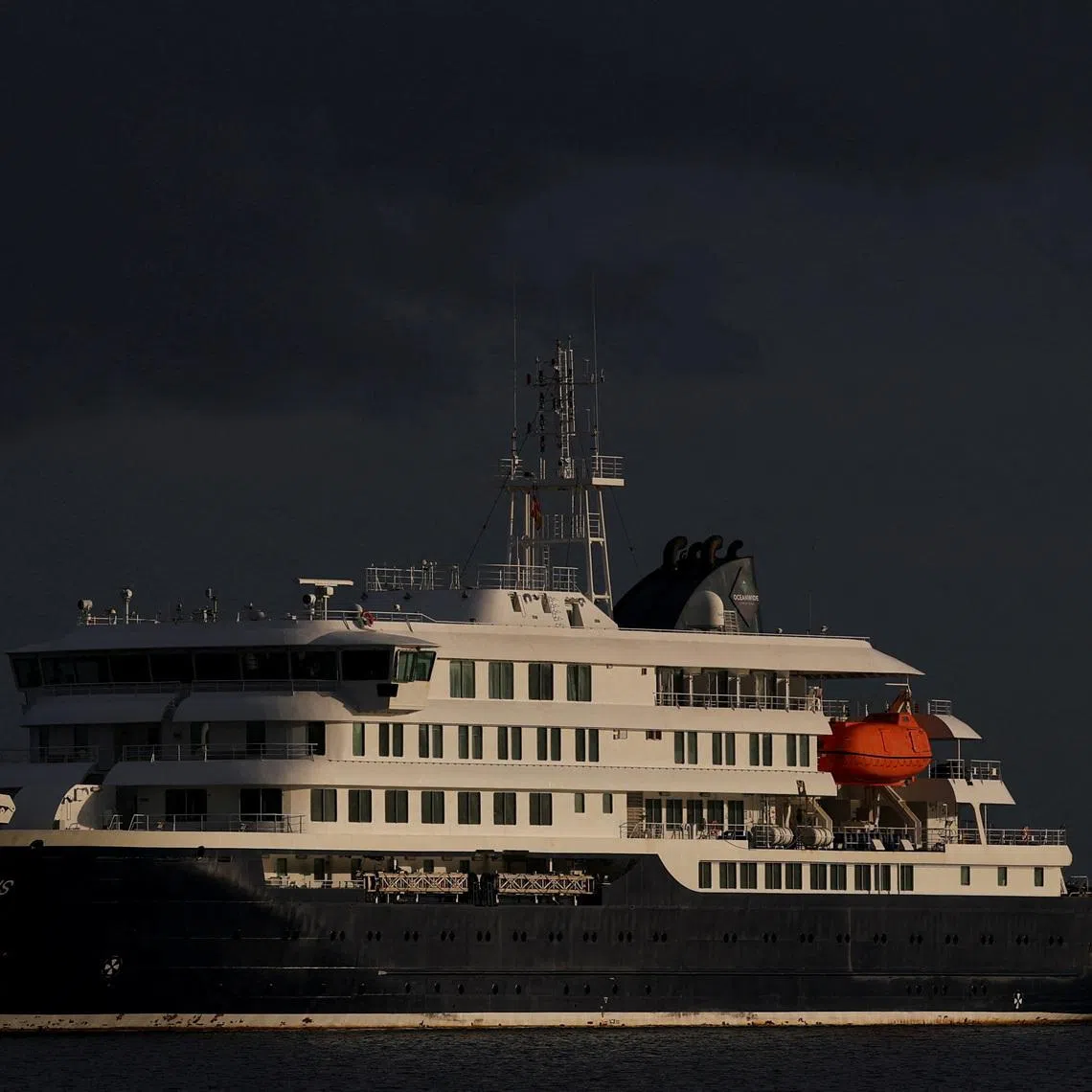 The cruise ship MV Hondius, affected by a hantavirus outbreak, at the port of Granadilla de Abona, in Tenerife, Spain, May 10, 2026.