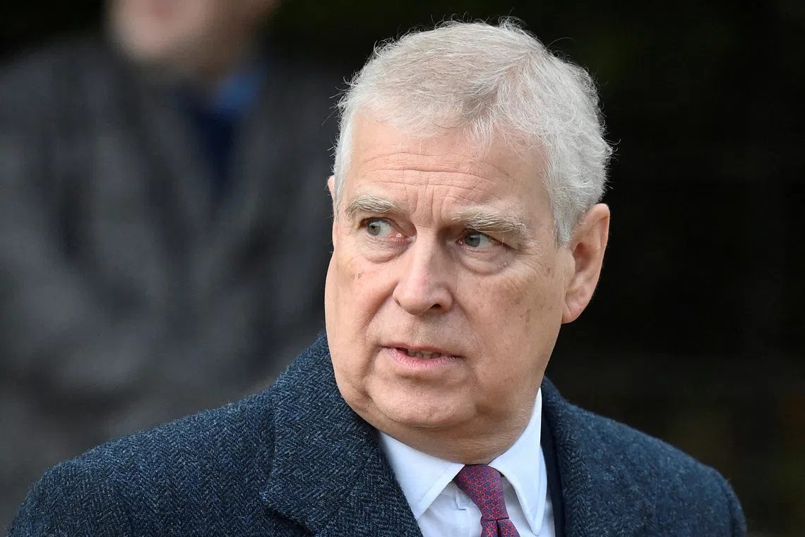 FILE PHOTO: Britain's Prince Andrew, Duke of York attends the Royal Family's Christmas Day service at St. Mary Magdalene's church, as the Royals take residence at the Sandringham estate in eastern England, Britain December 25, 2022. REUTERS/Toby Melville/File Photo