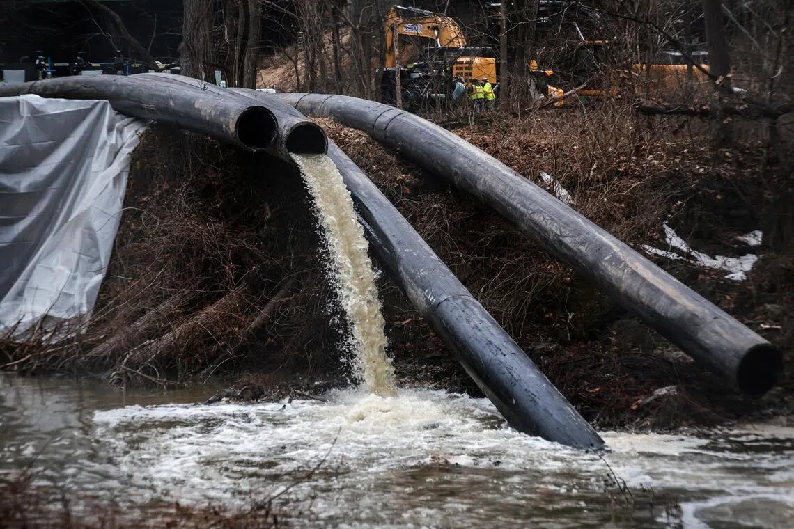 Temporary pipes divert sewage into the C&O Canal in order to repair the Potomac Interceptor, a wastewater pipe which collapsed in January.