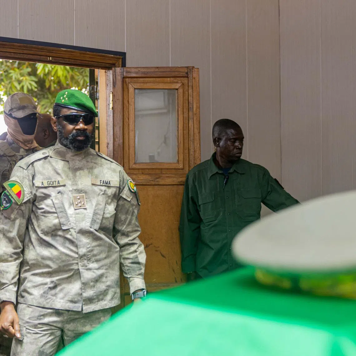 FILE PHOTO: Malian President Assimi Goita attends the state funeral of Defence Minister Sadio Camara, who was killed in a militant attack, in Bamako, Mali, April 30, 2026.   Mali Presidency via Facebook /Handout via REUTERS/ File Photo