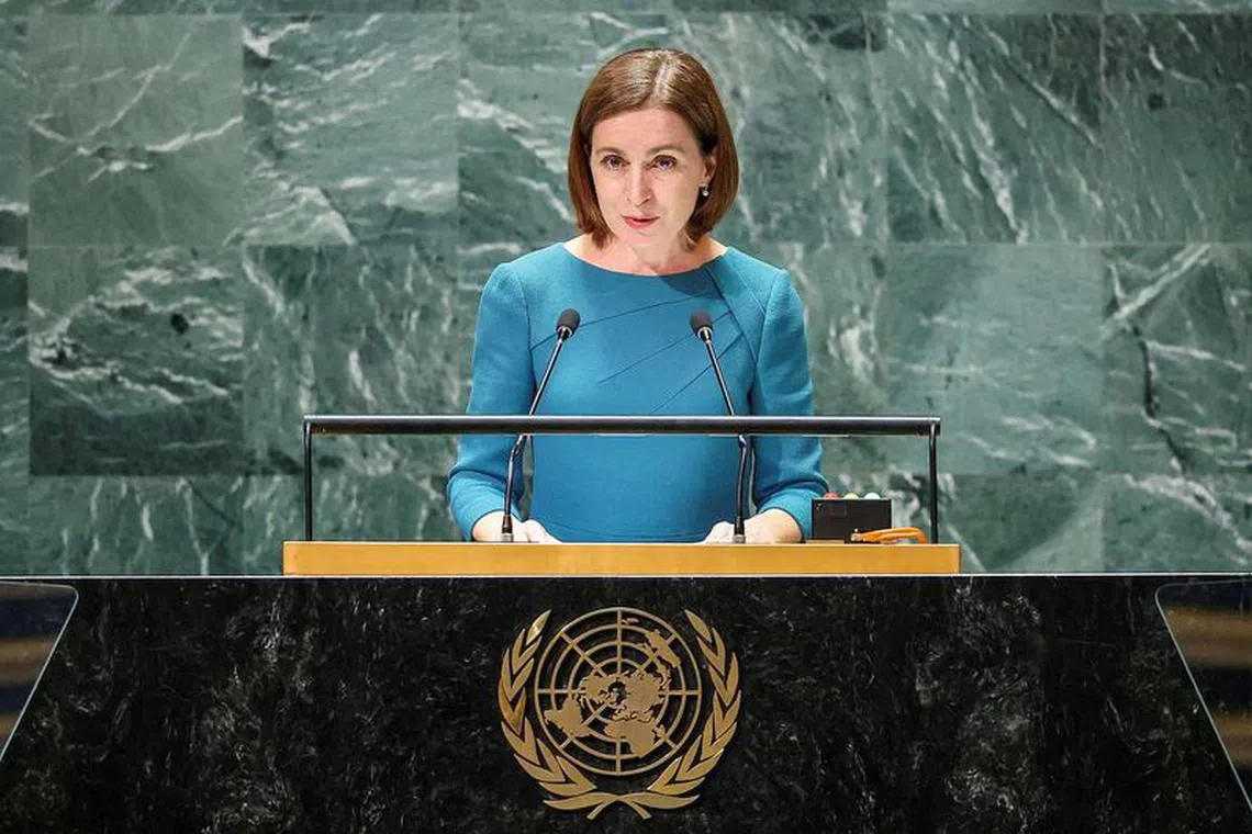 FILE PHOTO: Moldova's President Maia Sandu addresses the 78th Session of the U.N. General Assembly in New York City, U.S., September 20, 2023. REUTERS/Eduardo Munoz/File Photo